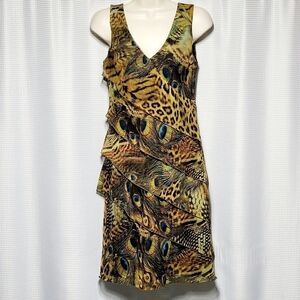 Mesmerize Leopard & Peacock Print Layered Shift Summer Dress Women's (XS)